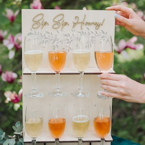 Champagne Wall Display with Custom Text, Wine Glass Stand for Sale, Wedding Table Decor, Wedding Bar Accessories, Bridal Shower Decor