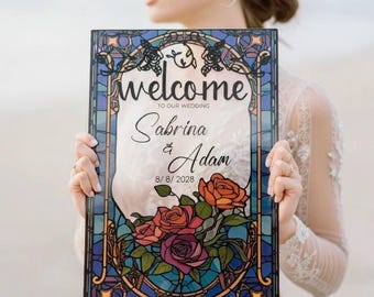 Stained Glass Style Wedding Welcome Sign: Fairytale Acrylic Entrance Decor