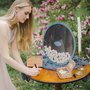 Custom Wedding Guest Book Alternative: Acrylic Drop Box with Wooden Hearts