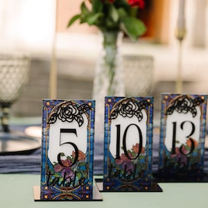 Stained Glass Table Numbers for Medieval Wedding Decor, Acrylic Table Decor for Wedding Reception, Fairytale Wedding Accessoires