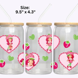 Strawberry PNG, 16 oz. wrap - digital download - UV DTF wrap design - Shortcake png - digital download - 16 oz glass can design sublimation