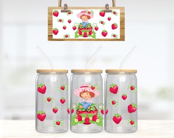 Strawberry PNG, 16 oz. wrap - digital download - UV DTF wrap design -shortcake png - digital download - 16 oz glass can design