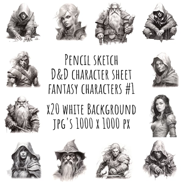 Fantasy Characters #1 Clipart Bundle - x20 White Backed JPG - Digital Downloads - Commercial Use, Watercolor, Mixed Media, Digital Crafts