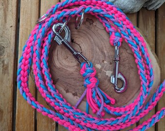 Hundeleine aus Paracord geflochten, pink & blau