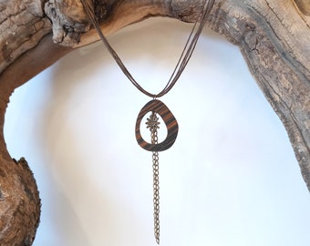 necklace made of wood and veneer with metal elements