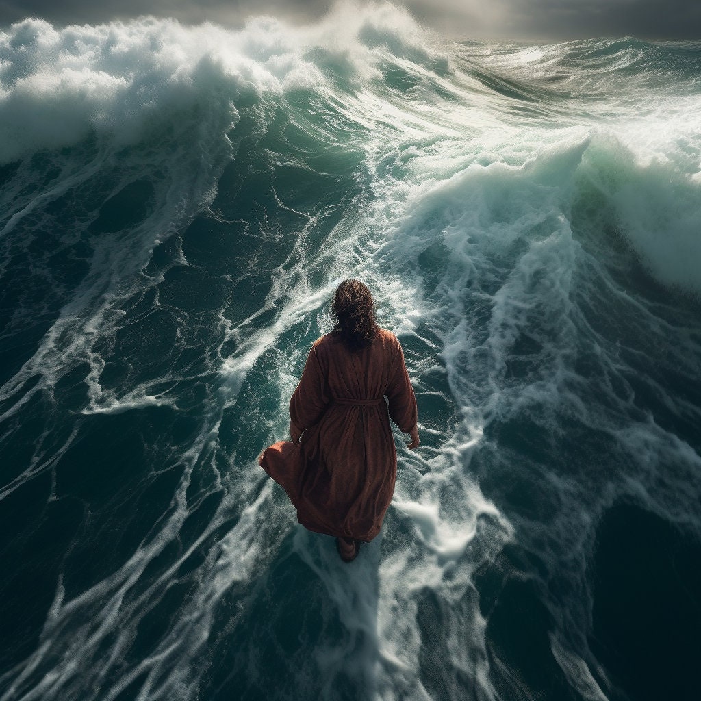 Jesus Walking on Water Digital Image, Fine Art Portrait Digital
