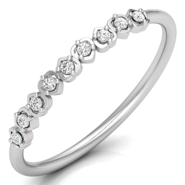 Unique Heart Shape Round Lab Grown Diamond Wedding Band, 14K White Gold  Vintage Eternity Band, Anniversary Proposal Ring For Women