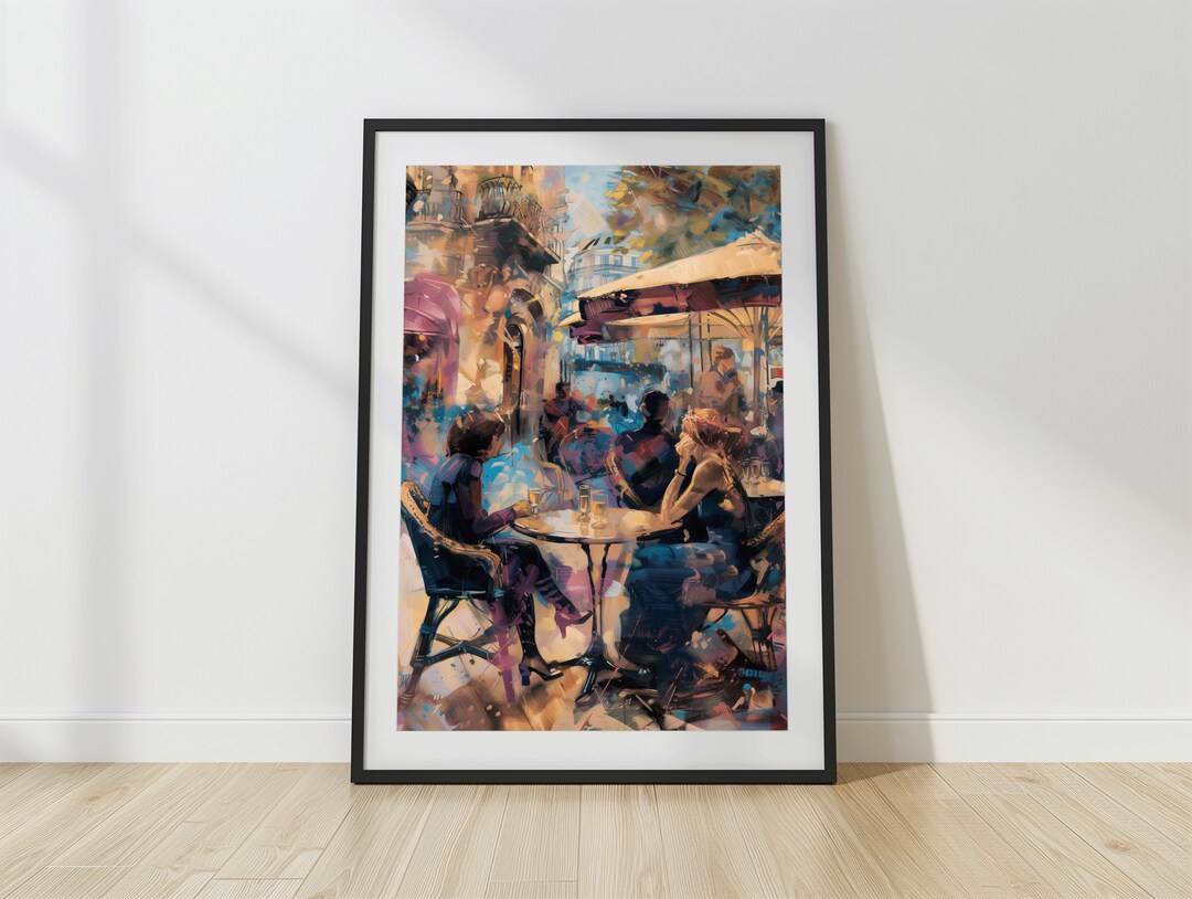 Printable Digital Wall Art, Parisian Cafe Scene, Impressionist Bistro Painting, Urban Chic Decor ...