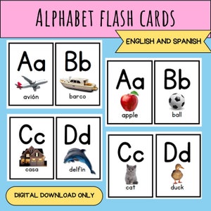 ABC Flash Cards in English and Spanish, minimalist, real images, Montessori inspired, Preschool, Toddler, Classroom, Homeschooling, letters