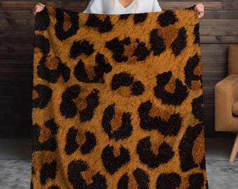 Leopard Print Sherpa Blanket  Soft Sherpa Throw, Animal Print Cozy Blanket, Faux Fur Plush Blanket for Bed or Couch, Wild Safari Decor Gift