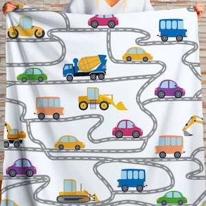 Autos und Lastwagen Sherpa Decke Kinder Baustellenfahrzeug Decke, bunte Straßenmuster werfen, Jungenzimmer oder Kleinkind Transport Geschenk
