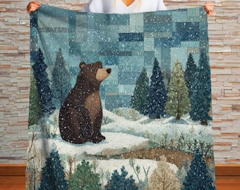 Winter Bear Sherpa Throw Blanket Woodland Cabin Decor