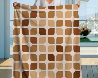 Sherpa Blanket, Retro Coffee Colored Pattern in Brown and Beige, Cozy Throw, Warm Bedding, Home Decor Accent, Unique Gift Idea