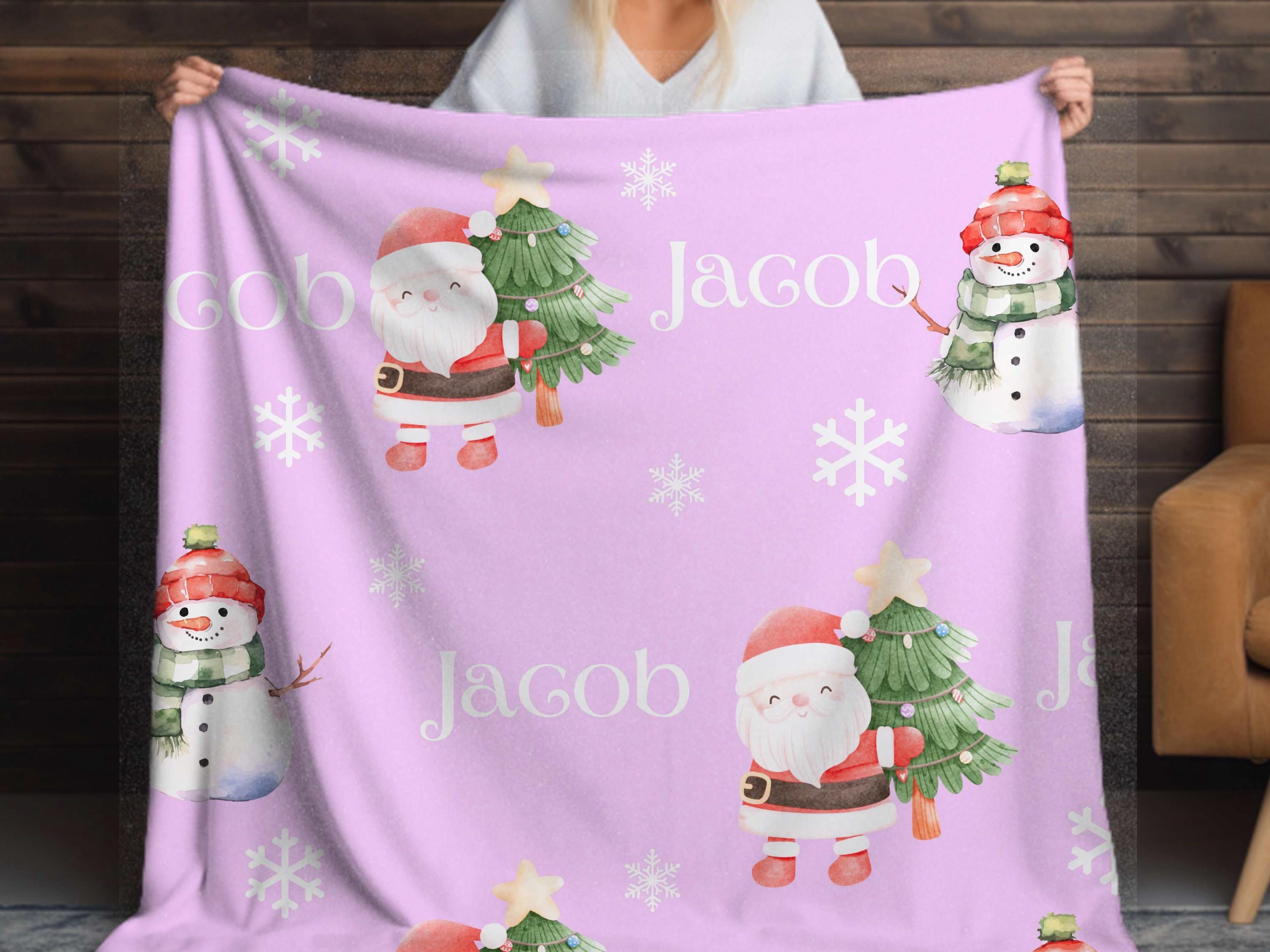 Christmas Blanket Santa and Reindeer Custom Name Super soft velveteen Personalized Christmas Gift, Holiday Throw for Cozy Nights Custom Name