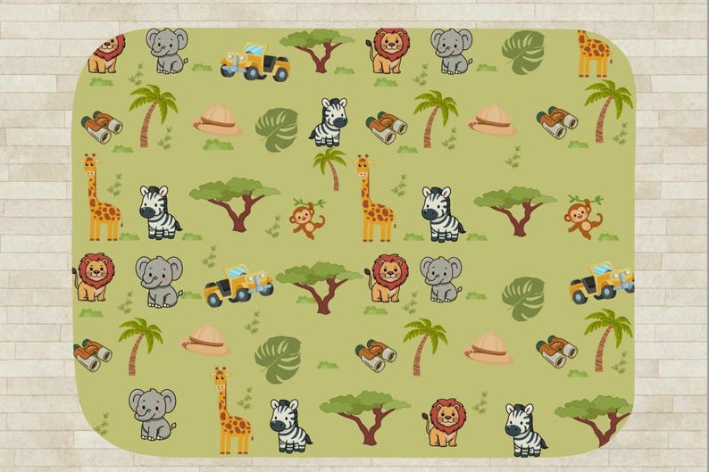 Safari Animals Sherpa Blanket Cute Jungle Lion Elephant Zebra Giraffe ...