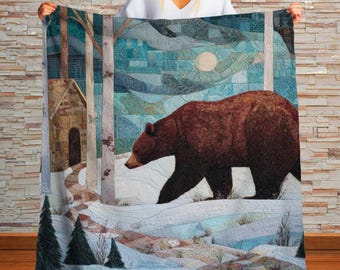 Winter Bear Sherpa Throw Blanket Woodland Cabin Decor