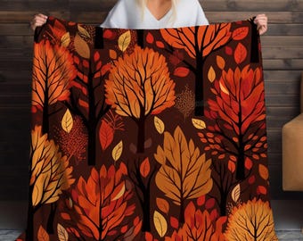Fall Foliage Sherpa Blanket, Autumn Throw, Cozy Thanksgiving Decor