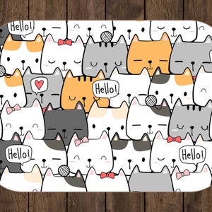 Cute Cat Doodle Sherpa Blanket – Kawaii Kitty Pattern, Cartoon Cat Lover Throw image 7