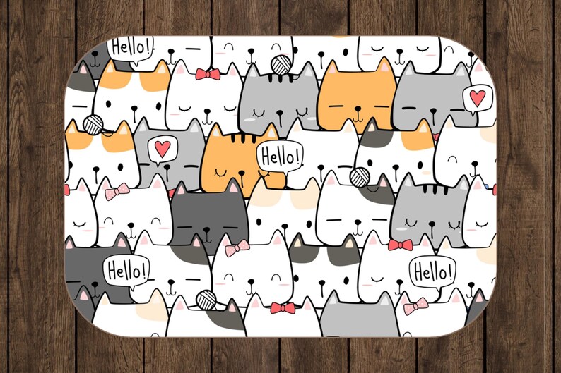 Cute Cat Doodle Sherpa Blanket – Kawaii Kitty Pattern, Cartoon Cat Lover Throw image 7