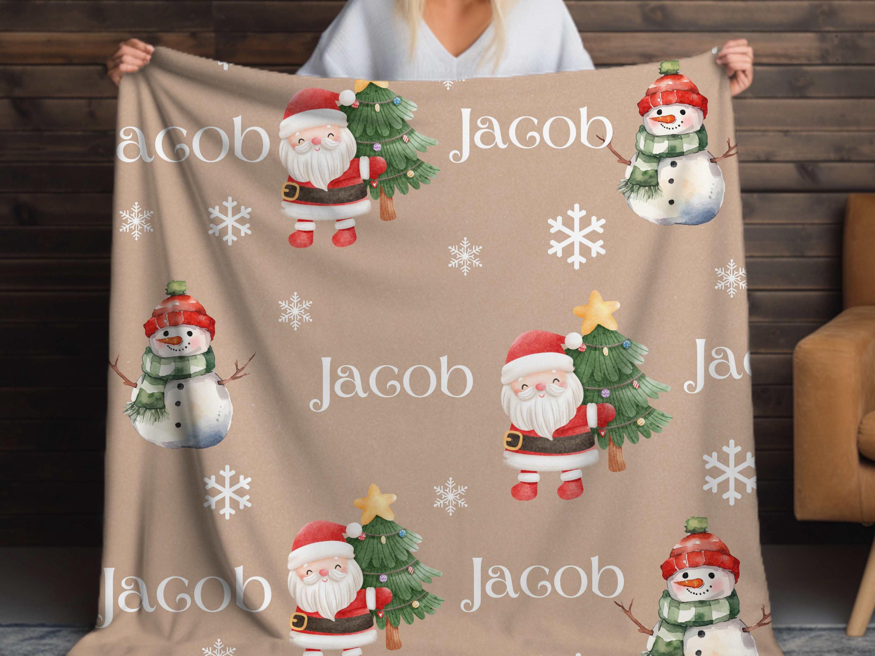 Christmas Blanket Santa and Reindeer Custom Name Super soft velveteen Personalized Christmas Gift, Holiday Throw for Cozy Nights Custom Name