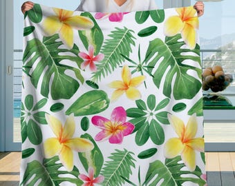 Tropisk blommig löv Sherpa-filt Hawaiiansk botanisk design