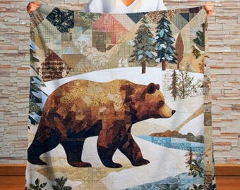 Winter Bear Sherpa Throw Blanket Woodland Cabin Decor