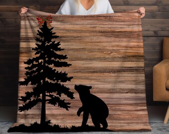 Cozy Christmas Sherpa Blanket - Bear and Deer Cabin Throw