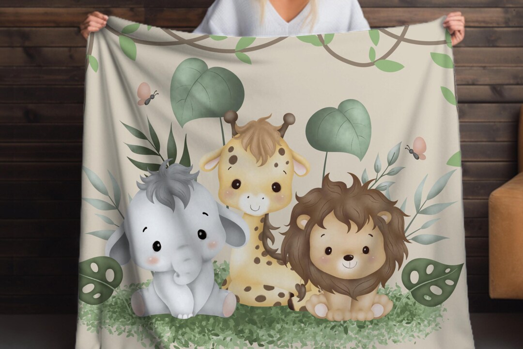 Safari Baby Blanket With Cute Lion Elephant and Giraffe for Jungle ...