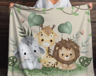 Safari-Babydecke: Löwe, Elefant, Giraffe, Dschungel-Kinderzimmer