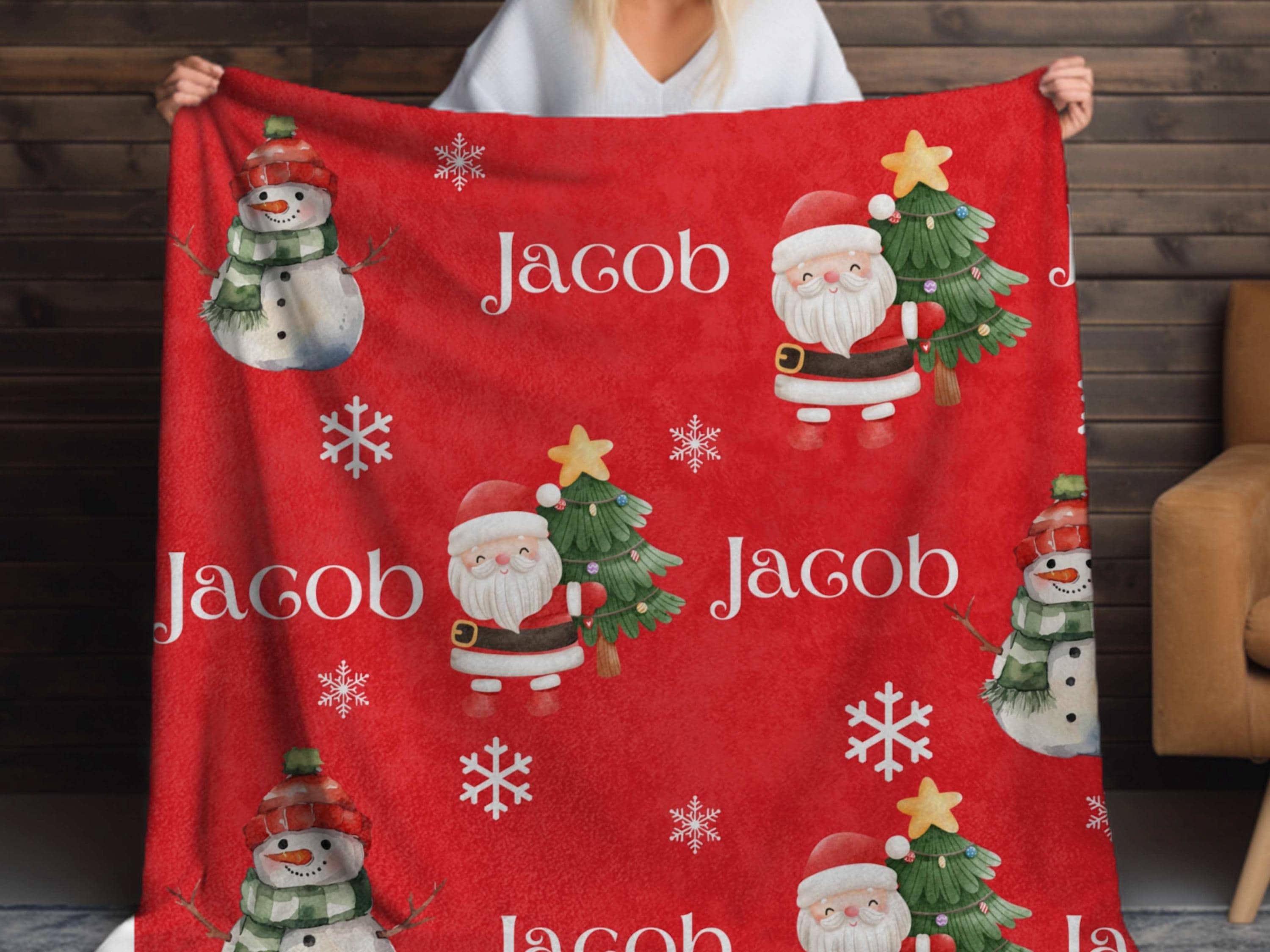 Christmas Blanket Santa and Reindeer Custom Name Super soft velveteen Personalized Christmas Gift, Holiday Throw for Cozy Nights Custom Name