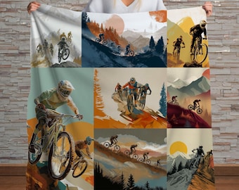 Mountainbike collage sherpadeken – Trail Rider Art, MTB Adventure Sports plaid