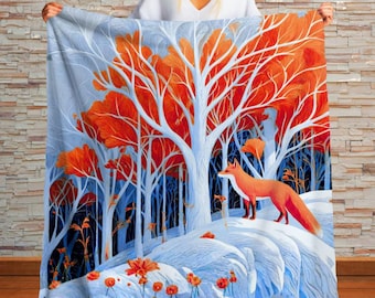Manta Sherpa de zorro con diseño de animales del bosque, acogedora y caprichosa