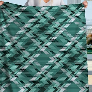 Green Plaid Sherpa Blanket, Knit Look Winter Throw, Rustic Cabin Decor Gift, Custom Cozy Plush Blanket, Cold Weather Classic Style