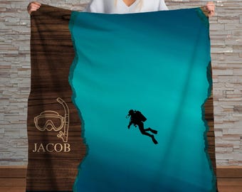 Custom Personalized Scuba Diver Blanket – Custom Name Ocean Design Gift for Divers, Beach Lovers & Adventurers. Scuba Blanket Scuba gift