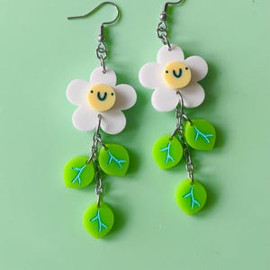Flower Leaves Dangle Acrylic Earrings, Dangle Fun Cute Summer Spring