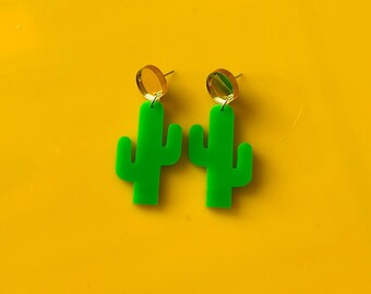 Acrylic Cactus Earrings: Laser Cut Plant Jewelry