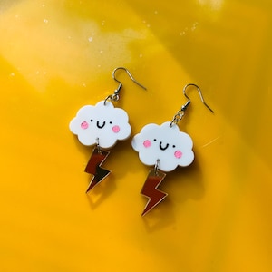 Acrylic  Handmade Earrings, Acrylic Cloud Lightning Earrings, Cute Kawaii Earrings, Fun Earrings, Laser Cut, Handmade at Home