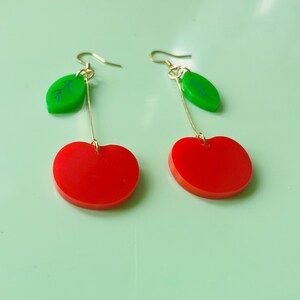 Acrylic Cherry  Handmade Fruit Earrings, Cute Summer Earrings, Fun Earrings, Laser Cut, Handmade at Home