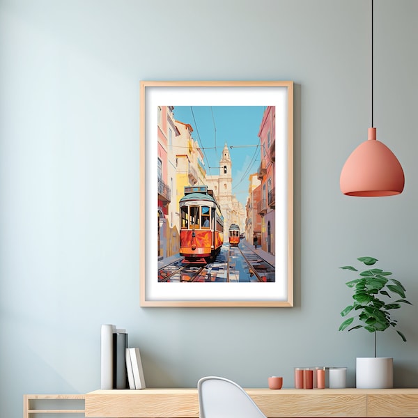 Lisbon's Vibrant Tram Print: Colorful Cityscape Art - Ultimate Gift for Travel Lovers - Travel Memories at Home