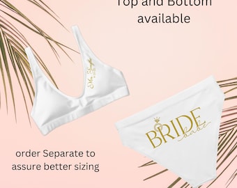 Personalized Bride high-waisted bikini bottom orTop,Two Piece Bridal Swimsuit, Separate Top or bottom Custom Bridal