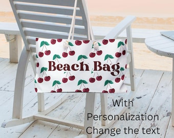 Cherry Beach Bag, Personalized Weekender Bag,Beach bags, Beach tote, Overnight Travel Duffel, Customizable Tote Bag,Vacation beach gift