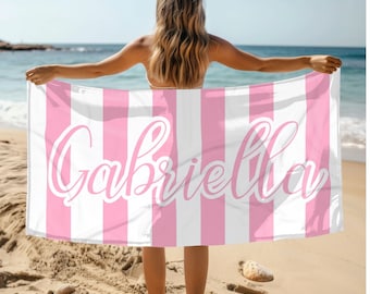 Pink Striped Personalized Beach Towel,Pool Towel,Hand Towel,Gift for mom,bridemaids gifts,vacation towel,gift for friend, teacher gift,