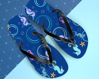 SeaHorse Flip Flops, Family match footwear, Vacation Flip Flops,Adult flipFlops, Pool Footwear, Beach Footwear, Custom flip flops