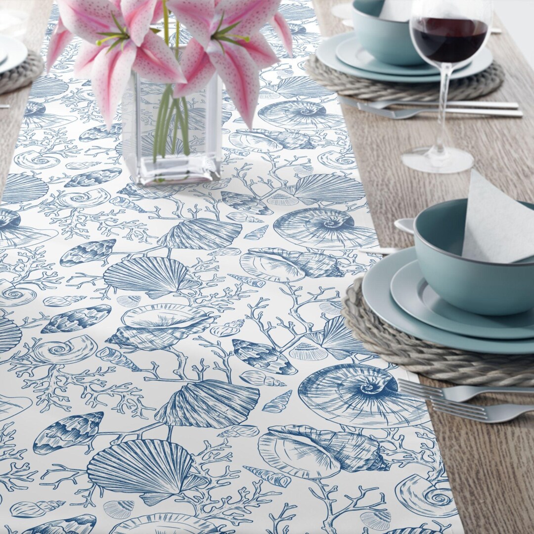 Shell Table Runner Coastal Shells Table Runner | Beach Decor, Nautical Table Decor, Marine ...