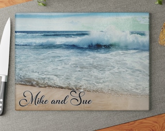 Custom Coastal Tempered glass Cutting Board,Glass Charcuterie Board,Wedding Gift,engagement gift,Custom Kitchen Counter decor,cooking gift
