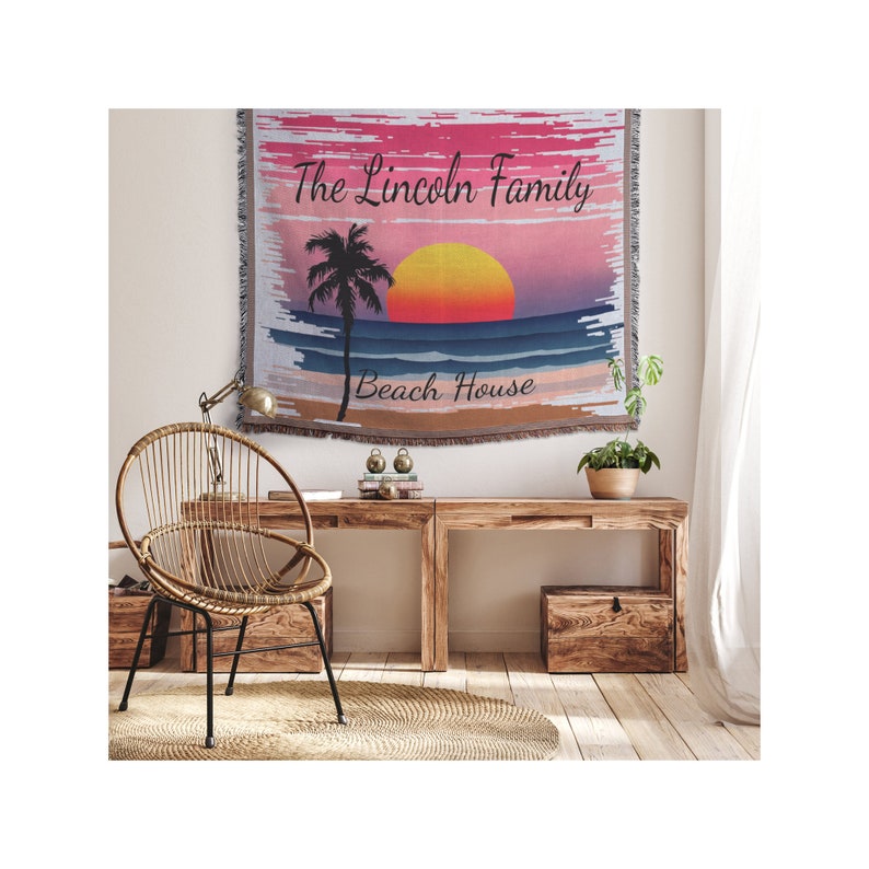 Personalized Sunset Woven Blanket, Beach House Blanket,tapestry Blanket