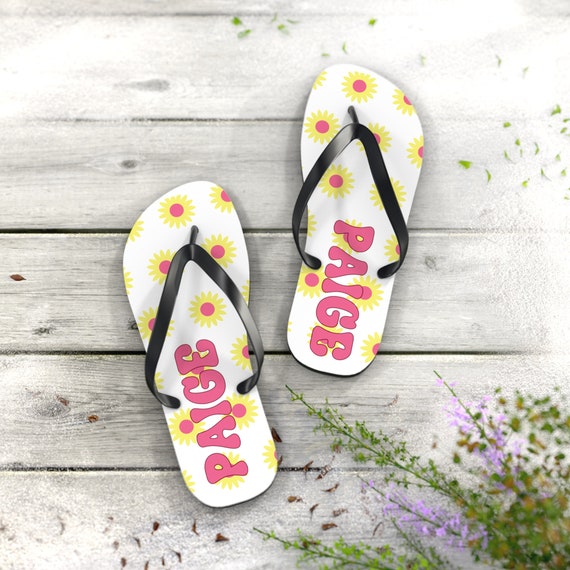 Personalized Sunflower Flip Flops, Unique Summer Footwear,beach