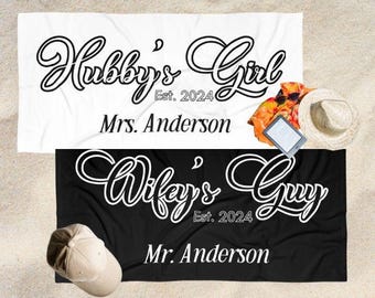 Honeymoon Towels beach towels,Personalized Wifey and Hubby towel,Just married beach towel, Shower gift,Honeymoon gifts,Mr and Mrs. Towels