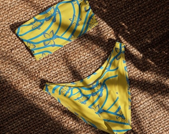 Abstract Hibiscus Bandeau Bikini – Bold Floral Strapless Swimsuit, High-Cut V Bottom, Tropical Beachwear, Artistic Summer Swim Set,plus size