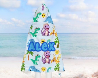 Kids Dinosaur Hooded Towel,personalized Kids Beach Towel, Pool Towel, Birthday gift for kids, Vacation beach towel,Fun dinosaur gift